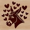 Heartful Donkey SVG Design An illustration of a donkey's head with heart decorations.