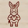 Adorable Donkey Line Art with Hearts A simple line drawing of a cute standing donkey with heart symbols surrounding its body.