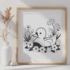 Duck Illustration with Floral Elements A digital illustration of a duck with floral elements in the background.