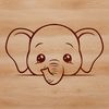 A simple illustration of a large African elephant's head with distinctive features.