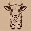 A simple illustration of a calf standing in a green meadow, representing farm animals and rural settings.