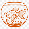 Small Goldfish in a Fish Bowl A vector illustration of a small goldfish swimming in a circular fish bowl.