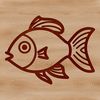 A simple line drawing of a cute fish with colorful details and textures.