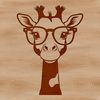 Giraffe Silhouette with Spectacles in African Landscape A cartoon giraffe wearing glasses stands in a savannah landscape, highlighting its unique feature.