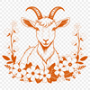 Whimsical White Goat in Floral Field A white goat standing in a field with a floral background.