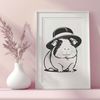 Adorable Cartoon Guinea Pig in a Fancy Hat A cartoon guinea pig wearing a hat, created as a vector graphic.