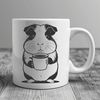 A close-up illustration of a friendly guinea pig sitting on a small coffee cup.