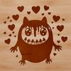 A colorful, heart-adorned monster with a friendly expression, suitable for Halloween-themed crafts.