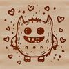 A colorful illustration of a cute monster surrounded by love hearts, perfect for Halloween decorations.