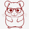 Cute Hamster with Spectacles Desk Scene A small hamster wearing glasses perches on a tiny desk, surrounded by various art supplies.