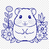 Whimsical Hamster in Floral Garden A small, cute hamster surrounded by floral elements in a digital vector format.
