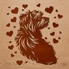 A stylized illustration of a Havanese dog with love hearts surrounding its face.