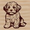 A small white dog with curly fur sitting on the floor, depicted in vector format for easy editing.