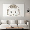 SVG Animal Design Freebie A vector illustration of a hedgehog peeking out from behind a leaf.