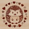 Adorable Hedgehog with Heartly Love A cartoon hedgehog character surrounded by heart symbols, suitable for crafting or design projects.