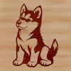 Calm Husky Portrait An illustration of a Husky dog sitting on its haunches with calm expression.