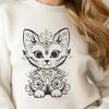 A small, cute cat sitting on its haunches, suitable as clip art for various designs.