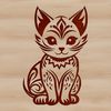 A playful kitten sitting on a decorative surface, with intricate details making it suitable for vector design.