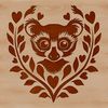 A stylized illustration of a Lemur's head with love hearts surrounding it.