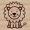 A simple line drawing of a lion sitting on its haunches, showcasing the animal's majestic features.