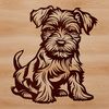 A small dog breed, the Miniature Schnauzer, is sitting on a surface.