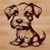 Miniature Dog Breed Portrait SVG Art A small breed dog sitting on its haunches, resembling a miniature version of the Schnauzer breed.