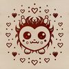 Whimsical Monster Illustration with Love Hearts A colorful monster illustration with hearts, suitable for Halloween decorations or crafts.