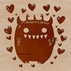 A whimsical monster design featuring love hearts, suitable for Halloween decorations or crafts.
