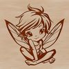 Illustration of a mythical fairy character with delicate wings and sparkling eyes.