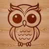 A cute illustration of an owl with large eyes and soft feathers.