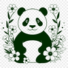 A simple illustration of a panda in a natural environment with floral elements.