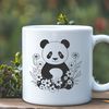 Panda in Bloom A realistic illustration of a panda in its natural habitat, with a floral background.