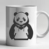 Cuddly Panda Illustration A black-and-white illustration of a cuddly panda wearing a hooded sweatshirt.