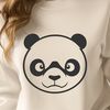 Free Black and White Panda SVG Vector A black-and-white illustration of a giant panda bear in a natural habitat setting.