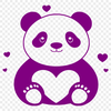 A cute cartoon panda bear with love hearts surrounding its face.