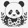 An illustration of a cute Asian giant panda in a floral setting.