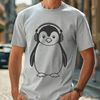 Cute Penguin Silhouette with Headphones A stylized illustration of a penguin wearing headphones, created as a vector graphic.