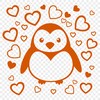 Cute Penguin with Heart Illustration A black and white illustration of a penguin featuring love hearts, suitable for use in design projects.