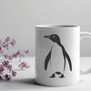 A vector illustration of a penguin in black and white.