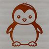 A simple line drawing of a cute penguin waddling on the beach.