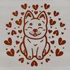 Sitting Shiba Inu with Love Hearts A sitting Shiba Inu dog with love hearts surrounding its body, suitable for personal and commercial use.