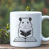 Cute Hamster Reading a Book SVG A cartoon hamster sitting on its hind legs with a book in front of it, depicted in simple vector lines.