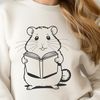 Cute Whimsical Hamster Reading a Book Vector Art A cute hamster sitting on a book, surrounded by a simple background, designed as vector art for various uses.