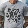 Playful Boston Terrier Breed with Love Hearts A playful Boston Terrier breed with love hearts surrounding its head.