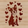 Adorable Boston Terrier with Love Hearts A sitting Boston Terrier depicted with love hearts surrounding its body.