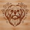 Whimsical Dog Portrait with Floral Accents A vector illustration of a small dog's head with a floral design surrounding it.