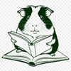 A guinea pig sitting with a book, representing pet companionship and quiet time.