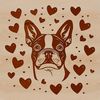 Vector Dog Illustration with Heart Surroundings A digital illustration of a happy Boston Terrier's head surrounded by love hearts.