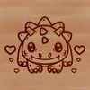 A prehistoric dino illustration featuring love hearts in various sizes.