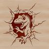 Prehistoric Baby Dino Silhouette A baby dinosaur's head peeks out from behind a cracked and broken stone wall, symbolizing prehistoric power.